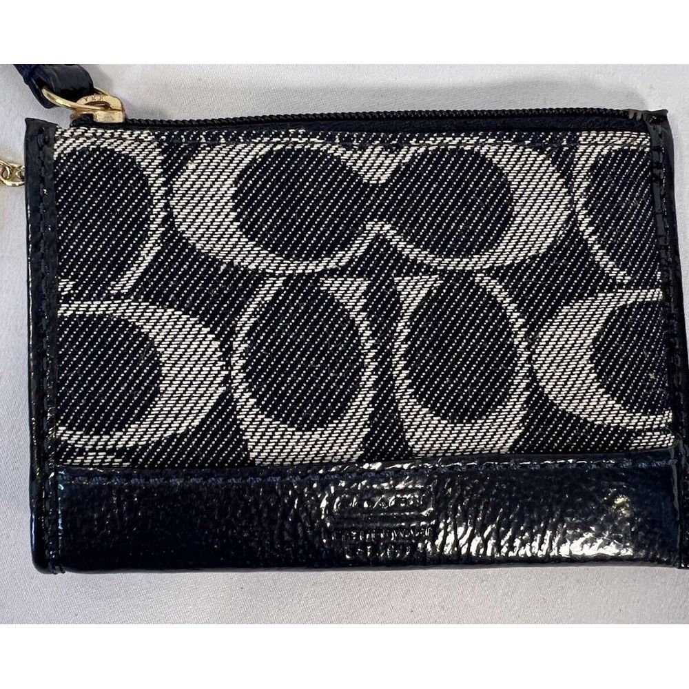 NEW! Coach Hampton Signature Navy Gray Monogram Keychain Skinny Id‎ Case 6K25